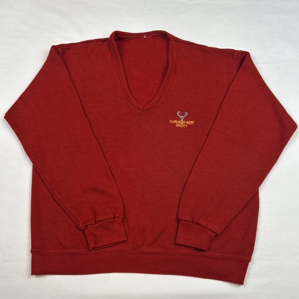 VTG Claremont-Mudd University Stags Sweater Sz L V Neck Embroidered Acrylic 70s